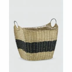 Graydon Living Handwoven Striped Seagrass Basket Decorative Accents