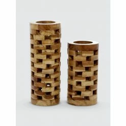 Graydon Living Teak Wood Cylinder Vases - Set Of 2 Decorative Accents