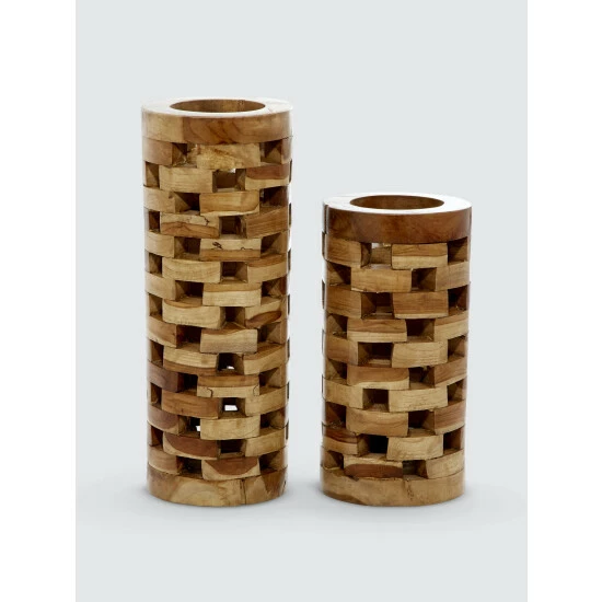 Graydon Living Teak Wood Cylinder Vases - Set Of 2 Decorative Accents