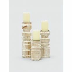 Graydon Living Carved Wooden Pillar Candle Holders - Set Of 3 Candles & Home Fragrances