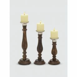 Graydon Living Mango Wood Carved Column Candle Holders, Set Of 3 Candles & Home Fragrances