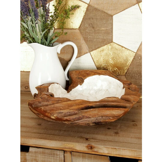 Graydon Living Abstract Teak And Capiz Shell Decorative Bowl Decorative Accents - Image 2