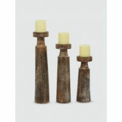 Graydon Living Exposed Wood Grain Pillar Candle Holders - Set Of 3 Candles & Home Fragrances