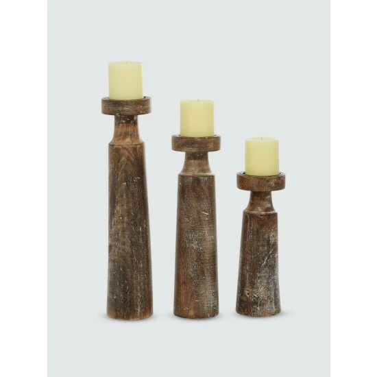 Graydon Living Exposed Wood Grain Pillar Candle Holders - Set Of 3 Candles & Home Fragrances