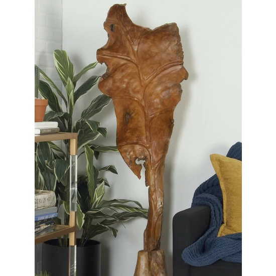 Graydon Living Teak Wood Leaf Sculpture Art - Image 2