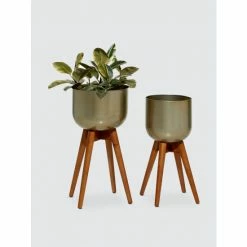 Graydon Living Metallic Tripod Planters, Set Of 2 Plants & Planters