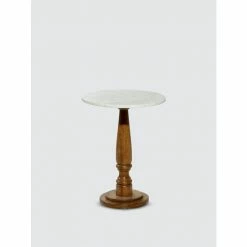 Graydon Living Round Wood And Marble Accent Table Coffee & Side Tables