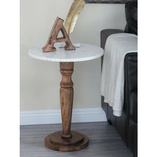 Graydon Living Round Wood And Marble Accent Table Coffee & Side Tables - Image 3