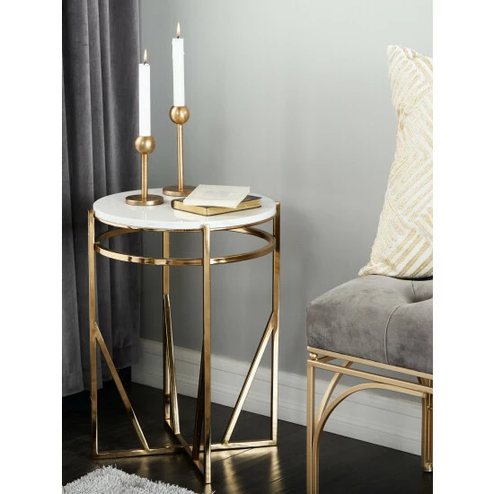 Graydon Living Round Metallic Pedestal Table Coffee & Side Tables - Image 3