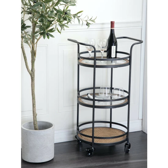 Graydon Living Round 3-Tier Industrial Bar Cart Storage & Organization - Image 3