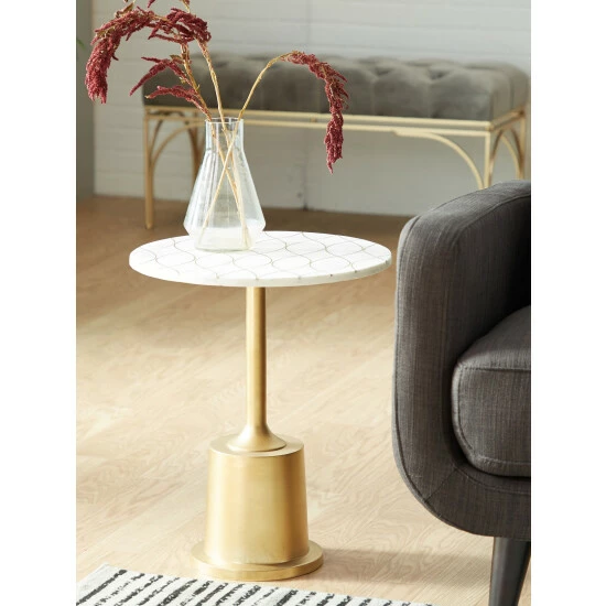Graydon Living Marble Pedestal Side Table Coffee & Side Tables - Image 3