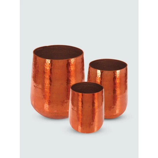 Graydon Living Hammered Planters, Set Of 3 Plants & Planters