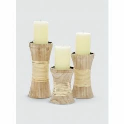 Graydon Living Carved Wooden Tapered Candle Holders, Set Of 3 Candles & Home Fragrances