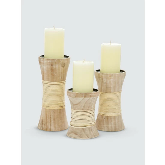 Graydon Living Carved Wooden Tapered Candle Holders, Set Of 3 Candles & Home Fragrances
